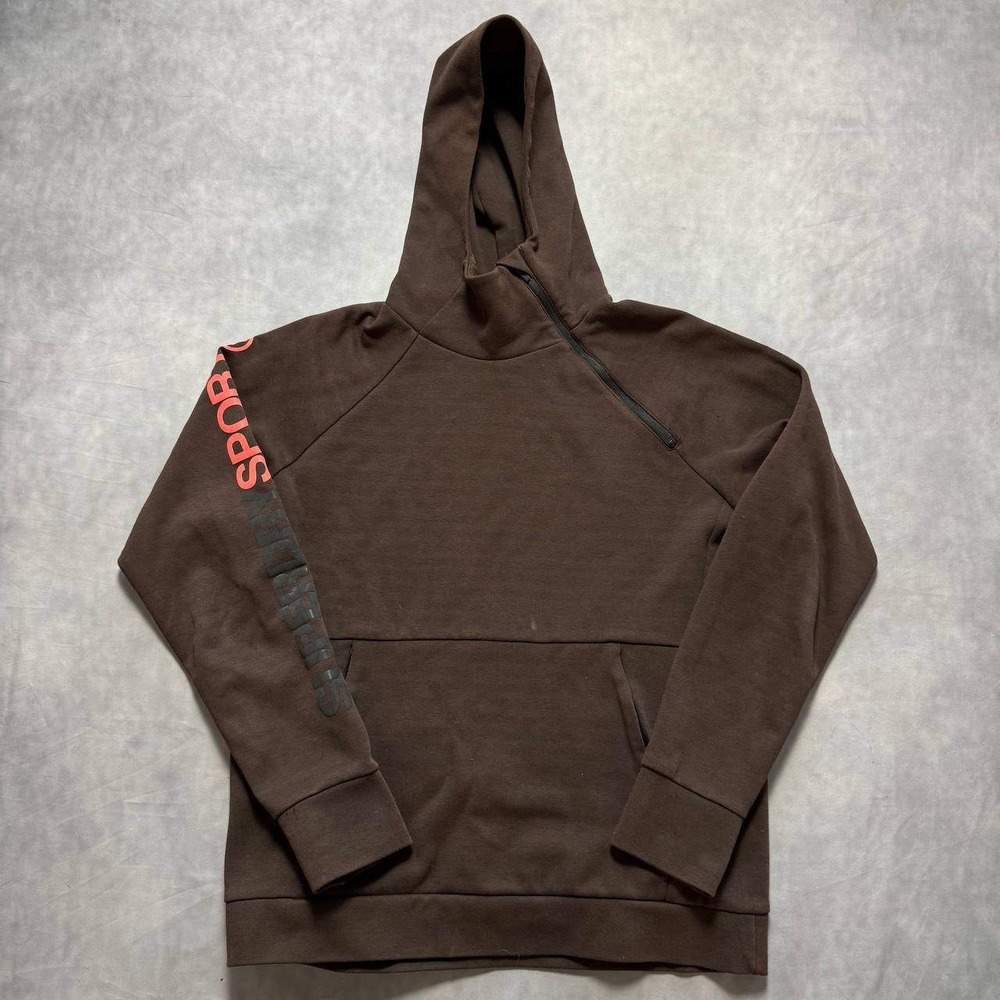 Superdry Sport Hoodie Mens Medium Brown Asymmetrical Zip Techwear Gorpcore